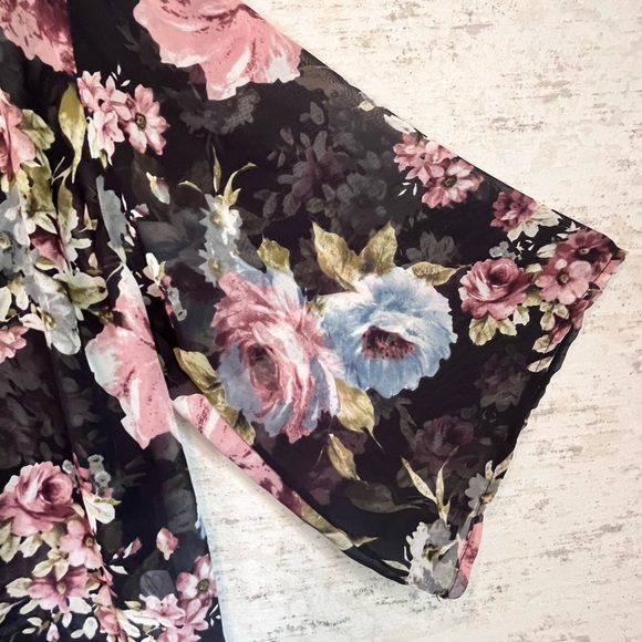 Sheer Floral Kimono Robe Sz M Made in USA Beach Cover-Up - Picture 5 of 15
